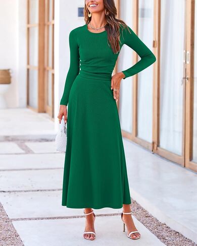 BTFBM Two Piece Skirt Sets For Women 2024 Trendy Fall Outfits Ribbed Knit Long Sleeve Crop Top Flowy Maxi Skirt Set in Saudi Arabia
