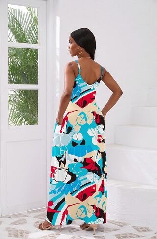 vunahzma Womens Casual Fashion Sleeveless Plus Size Loose Long Sexy Maxi Dress with Pockets in Saudi Arabia