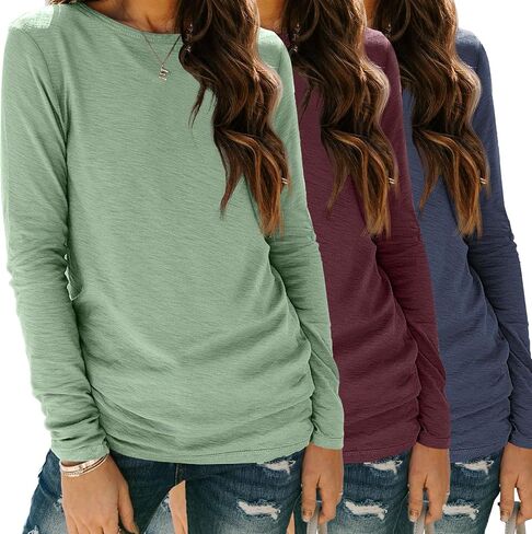 SUNBS Womens 3 Packs Long Sleeve Shirts Loose Fit Fall Tops Fashion Clothes Outfits 2024 Basic Tee Crew Neck Tops in Saudi Arabia