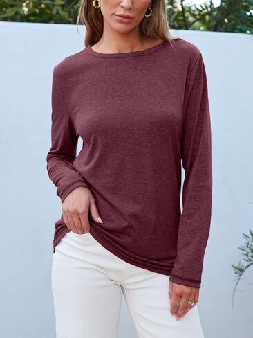 SUNBS Womens 3 Packs Long Sleeve Shirts Loose Fit Fall Tops Fashion Clothes Outfits 2024 Basic Tee Crew Neck Tops in Saudi Arabia