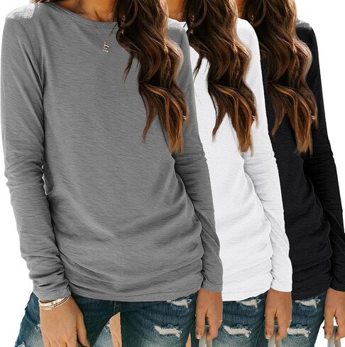 SUNBS Womens 3 Packs Long Sleeve Shirts Loose Fit Fall Tops Fashion Clothes Outfits 2024 Basic Tee Crew Neck Tops in Saudi Arabia
