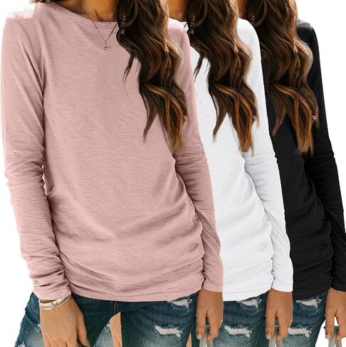 SUNBS Womens 3 Packs Long Sleeve Shirts Loose Fit Fall Tops Fashion Clothes Outfits 2024 Basic Tee Crew Neck Tops in Saudi Arabia
