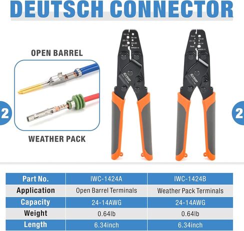 iCrimp Deutsch Terminal Crimp Tool Kit, Close Barrel and Open Barrel Crimper, Deutsch Removal Extraction Tool for Deutsch DT Connectors, Solid & Stamped Contacts, Delphi Weather Pack Terminals-12PCS in Kuwait