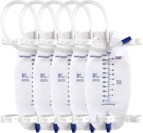 3 Pack Leg Bag Urinary Drainage Bag,1000 ml Catheter Leg Bag with 18" Tubing,Adjustable Cloth Straps,Anti-Reflux Chamber,Splash-Resistant Drain Valve,Latex-Free,Disposal in Kuwait