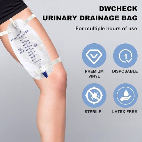 3 Pack Leg Bag Urinary Drainage Bag,1000 ml Catheter Leg Bag with 18" Tubing,Adjustable Cloth Straps,Anti-Reflux Chamber,Splash-Resistant Drain Valve,Latex-Free,Disposal in Kuwait