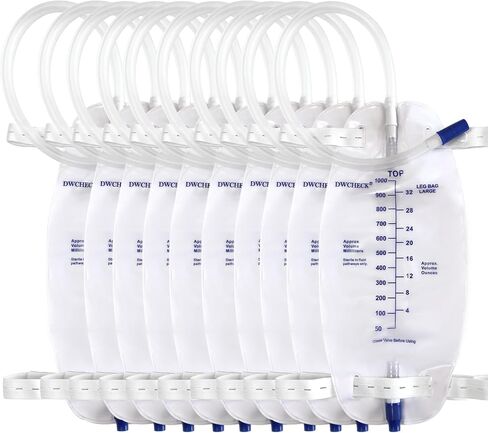 3 Pack Leg Bag Urinary Drainage Bag,1000 ml Catheter Leg Bag with 18" Tubing,Adjustable Cloth Straps,Anti-Reflux Chamber,Splash-Resistant Drain Valve,Latex-Free,Disposal in Kuwait