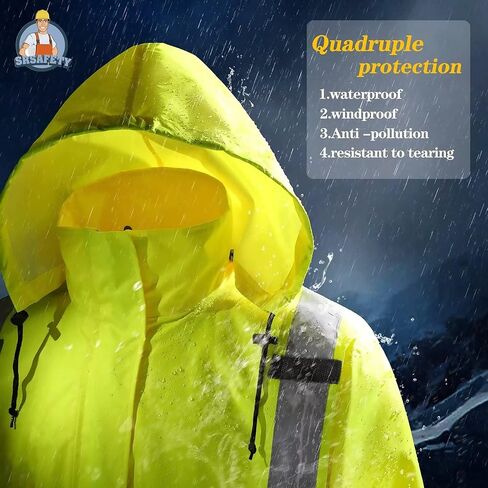 SRsafety High Visibility Rain Gear, Class 3 High Visibility Work Rain Gear for Men, Construction Rain Suits in Kuwait