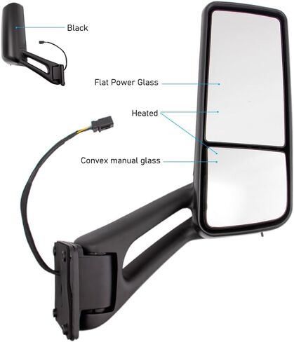 For Peterbilt 579 567 2010-2018 Door Mirror Assembly Heated Defrost Motorized Passenger Side/Right Side RH (Black) in Kuwait