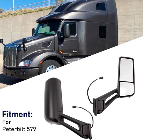 For Peterbilt 579 567 2010-2018 Door Mirror Assembly Heated Defrost Motorized Passenger Side/Right Side RH (Black) in Kuwait