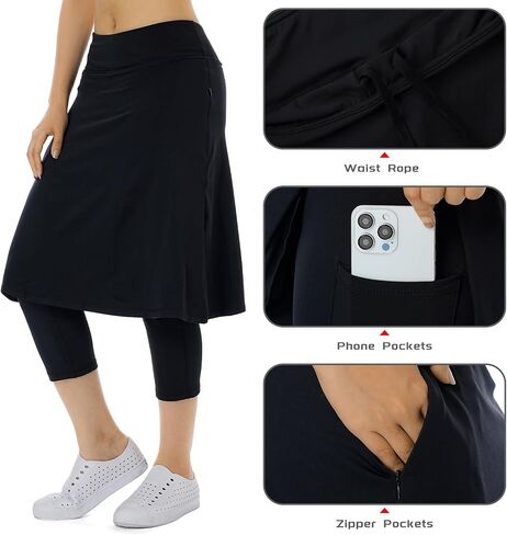 Women Athletic Knee Length Skirts with Leggings,Skorts Leggings&Skirted Capris Skorts for Women Yoga Pockets in Kuwait