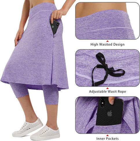 Women Athletic Knee Length Skirts with Leggings,Skorts Leggings&Skirted Capris Skorts for Women Yoga Pockets in Kuwait