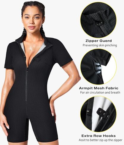 بدلة ساونا لتدريب الخصر من Junlan للنساء، قميص بدلة رياضية مضلع لكامل الجسم in Kuwait