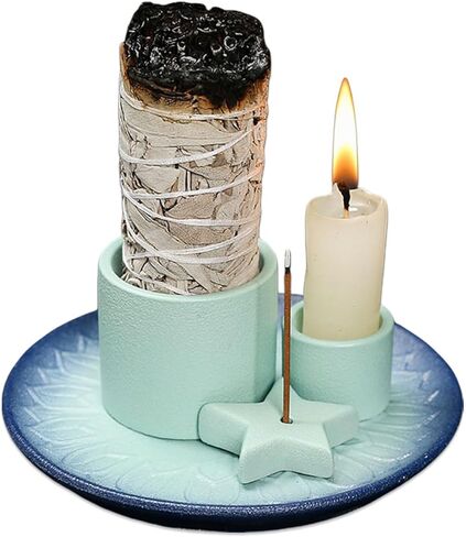 Comeon Palo Santo Holder, Backflow Incense Burner Holder Candle Holder Sage Burner Holder for Burning, Ceramic Incense Holder for Sticks for Meditation Yoga Room (Star - Blue) in Kuwait