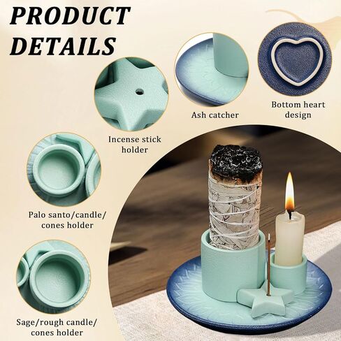 Comeon Palo Santo Holder, Backflow Incense Burner Holder Candle Holder Sage Burner Holder for Burning, Ceramic Incense Holder for Sticks for Meditation Yoga Room (Star - Blue) in Kuwait