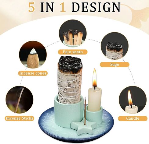 Comeon Palo Santo Holder, Backflow Incense Burner Holder Candle Holder Sage Burner Holder for Burning, Ceramic Incense Holder for Sticks for Meditation Yoga Room (Star - Blue) in Kuwait