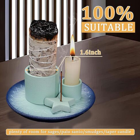 Comeon Palo Santo Holder, Backflow Incense Burner Holder Candle Holder Sage Burner Holder for Burning, Ceramic Incense Holder for Sticks for Meditation Yoga Room (Star - Blue) in Kuwait