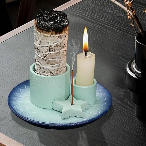 Comeon Palo Santo Holder, Backflow Incense Burner Holder Candle Holder Sage Burner Holder for Burning, Ceramic Incense Holder for Sticks for Meditation Yoga Room (Star - Blue) in Kuwait