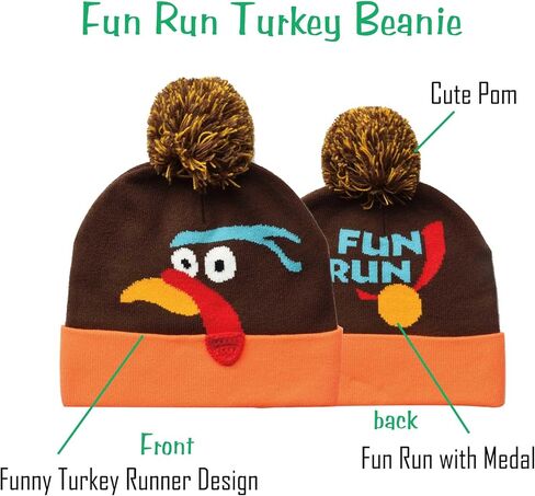 EDTREK Fun Run Turkey Beanie for Kids and Adults - Globble Knitted Pom Hat for Girls and Womens in Kuwait