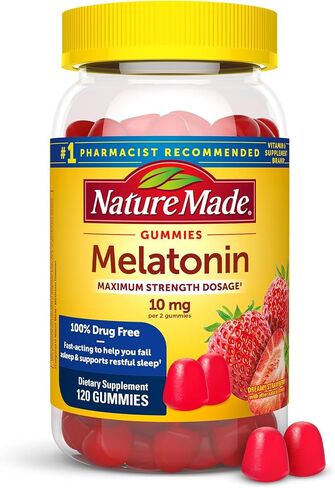 Nature Made Melatonin 10mg per serving Gummies, Maximum Strength Dosage, 100% Drug Free Sleep Aid for Adults, 120 Melatonin Gummies, 60 Day Supply in Saudi Arabia
