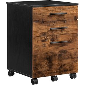 HOOBRO 3-Drawer File Cabinet, Wooden Under Desk Filing Cabinet, fits A4/Letter Size for Home Office, Small Rolling File Cabinet, Printer Stand, Hanging File Folders, Rustic Brown and Black BF02WJ01G1