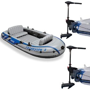 Intex Excursion 4 Inflatable Raft Set w/ 2 Transom Mount 8 Speed Trolling Motors in Saudi Arabia