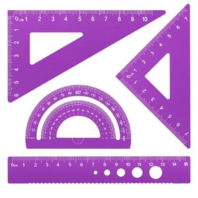Honagu Triangular Ruler Set, 4 Pieces Aluminum Alloy Ruler, Metal Drafting Ruler, Geometric Protractor for Student,Draftsman, Engineers, School Office Supplies(Black)