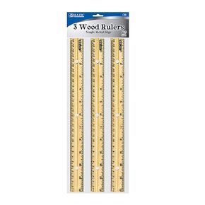 BAZIC Wooden Ruler 12" (30cm), Singel Metal Edge, Inches Centimeter Metric Measuring Drafting Rulers, for Students School Supplies (3/Pack), 1-Pack