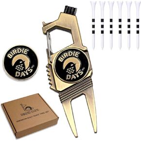 Ball Marker and Magnetic Divot Tool Gift Sets | Antique Silver or Brass Finish | 2 Markers | 1 Multi-Functional Golf Divot Repair | Bottle Opener | Groove Brush Cleaner | Premium Gift Box