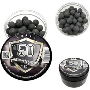 50 x Premium Quality Hard Rubber Steel Balls 2.7 Grams Heavy Reusable Projectiles Paintballs Reballs Powerballs for Training Home and Self Defense Pistols in 50 Caliber