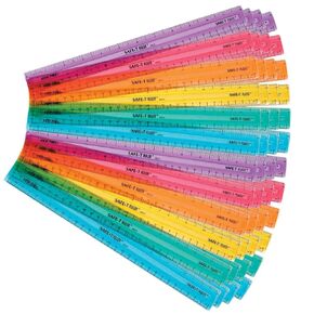 hand2mind 12 inch Multicolored, Transparent, Semiflexible Safe-T Plastic Rulers, Rainbow Plastic Rulers, Safety Ruler for Measurement, Safety Kids School Supplies, Straight Rulers (Pack of 24)