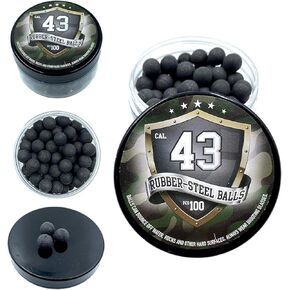 100x Premium Quality Hard Mix Rubber Steel Balls Paintballs Reballs Powerballs for Self Home Defense Training and Shooting in 43 Caliber