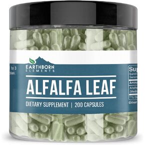 Earthborn Elements Alfalfa Leaf 200 Capsules, Pure & Undiluted, No Additives