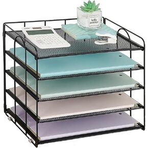 5 Tier Mesh Paper Letter Tray Organizer, Desktop Office Supplies Organizer for Desk, Desk Organizers and Accessories (Rose Gold)