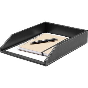 Gallaway Leather Letter Tray Desk Organizer - Paper Tray for Desk,PU Leather Tray Perfect for Office Organization, Document Holder Fits A4 Paper, Stackable Drawers for Extra Desk Storage. (Black)
