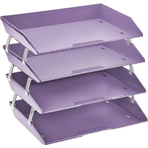 Acrimet Facility 4 Tier Letter Tray Side Load Plastic Desktop File Organizer (اللون الأرجواني الصلب)