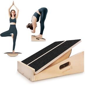 SCWHTHR Slant Board for Calf Stretching 2-in-1 Professional Wooden Slant Board & Balance Board Adjustable Incline Stretch Wedge Physical Therapy Slant Boards for Knees Ankle Heel Feet Leg