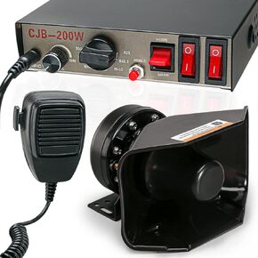 نظام BooYu 12V 200W 9 Tones Police تحذير الطوارئ PA System [مكبر صوت بتصميم 180 درجة] [125-135dB] [ميكروفون محمول] [بدون استخدام اليدين] [مفاتيح 2 × 10 أمبير] لسيارات إسعاف رجال الإطفاء والشاحنات SUV ATV UTV