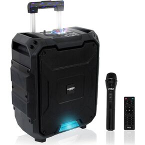 Portable Active PA Speaker System - 700W Wireless Bluetooth Compatible Battery Powered Rechargeable Outdoor Sound Speaker Karaoke Microphone Set w/ MP3 USB FM Radio AUX, DJ LED Lights - PWMDJ88BT.5
