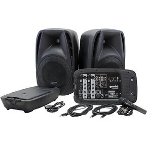 Gemini Sound Professional PA System - Dual 10" Speakers with 600W Amp, Bluetooth, Mixer, USB/SD, Durable Design, Includes 2 Speaker Stands for DJs, Musicians