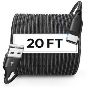 20FT/6M Extra Long USB Type C Cable, USB A to USB C Cable, USB Type C Cable Fast Charging, Premium Durable Nylon Braided Charging Type C Cord Compatible with Moto LG Pixel and More USB-C Device, Gray