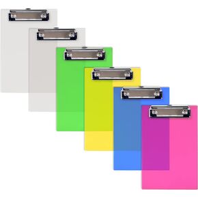 Better Office Products Mini Clipboards (6 Pack), Plastic, Low Profile Clips, Assorted Translucent Colors, Durable, A6 Memo Size, 5.3" x 8",