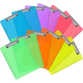 Plastic Clipboards, PANDRI 12 Pack Clear Colored Clipboards, Low Profile Clip Board 12.5 x 9 Inch Standard Letter Size, Office Supplies Classroom