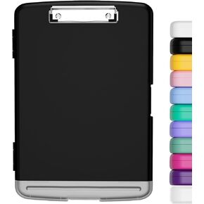 Hongri Plastic Clipboard with Storage, Folder Nursing Clipboard Side Opening, Heavy Duty Clips, Slim Clipboard Storage Box, Light Weight, Smooth Writing for Work, Size 14 x 9.6 x 1.2 Inches(Black)