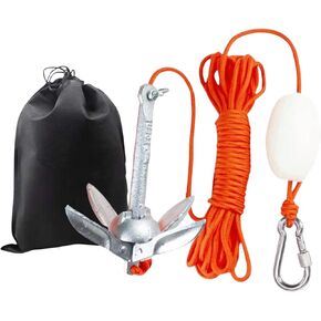 Small Boat Anchor Kit Folding Grapnel Anchor Carbon Steel for Kayak, Canoe, Jet Ski with 32.8 ft Anchor Tow Rope Carrying Bag