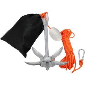 Small Boat Anchor Kit Folding Grapnel Anchor Carbon Steel for Kayak, Canoe, Jet Ski with 32.8 ft Anchor Tow Rope Carrying Bag