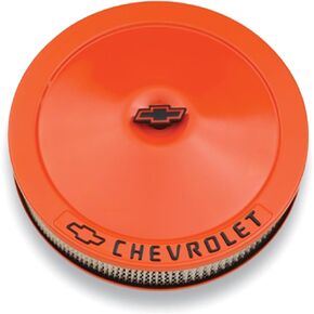 ProForm Air Cleaner Assembly, Classic, 14 in Round, 3 in Element, 5-1/8 in Carb Flange, Flat Base, Black Chevrolet Logo, Steel, Orange Paint, Kit