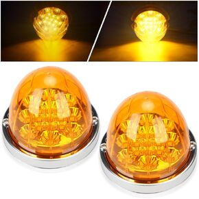 2PCS 17 LED Dual Function Watermelon Lights, Amber Lens with Stainless Steel Bezel Stop Turn Signal Marker Lights, for Freightliner Kenworth Peterbilt Trailer Heavy Trucks