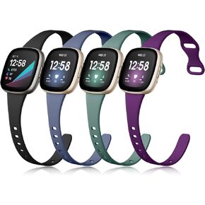 Getino Compatible with Fitbit Versa 3/ Versa 4 Bands/Sense/Sense 2 Bands Women Men, Durable Thin Sport Accessories, Slim Band, Small Black/Gray/Pink/White
