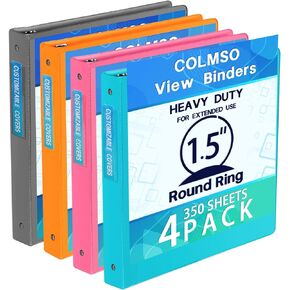 3 Ring Binders，1.5 Inch Binder, Round Ring Customizable Clearview Binder, for School, Home, Office, Pink, Blue, Gray, Orange, 4Pack