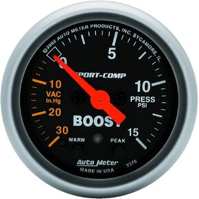 Auto Meter 3376 Sport-Comp Electric Boost/Vacuum Gauge,2.3125 in.
